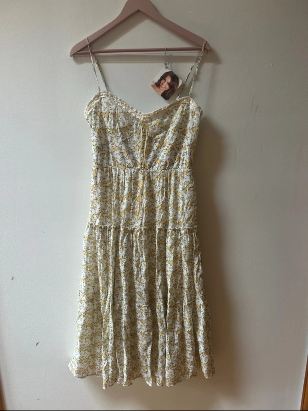 Trixxi White and Yellow Floral Tiered Spaghetti-Strap Dress